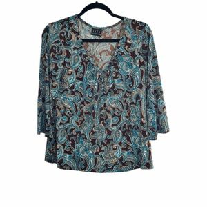 JKLA California - Women’s V Neck Blouse - Size XL - Pre-Loved - Poly/Spandex